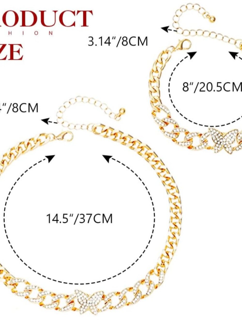 Cuban Rhinestone Choker Necklace Set Gold Butterfly Necklaces and Bracelet Jewel - Picture 2 of 6